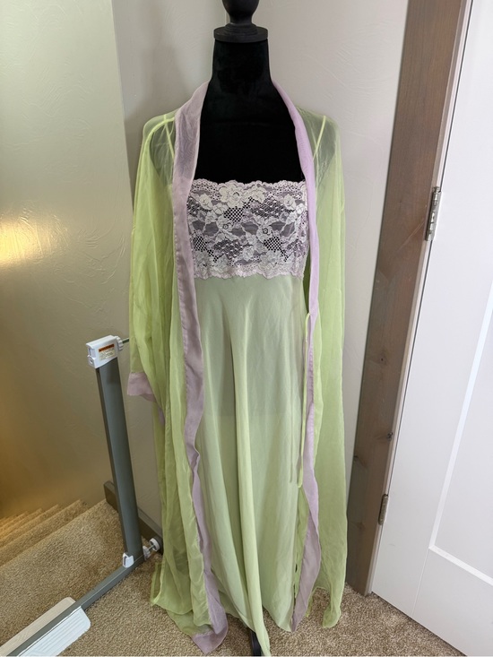 Victoria's Secret Other - Vintage Victorias Secret Sheer Nighty & Robe Set Green Purple Lace Coquette Y2K